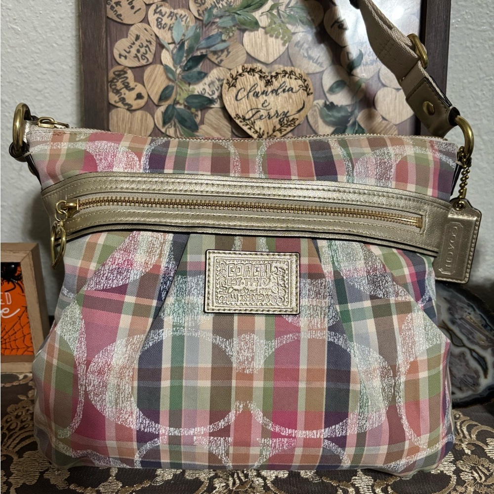 Coach Poppy Plaid Glam Crossbody Bag F22146 Multicolor Metallic